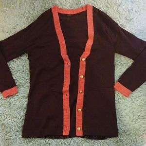 Talbots Maroon and Coral Cardigan Sweater